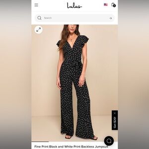 Lulu’s Fine Print Black and White Print Backless Jumpsuit